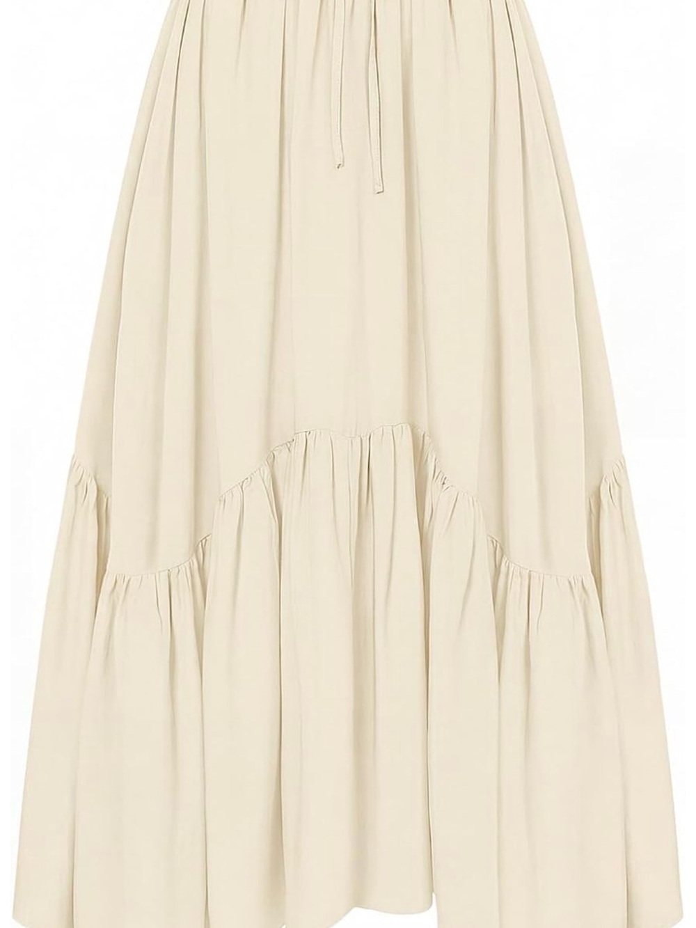 Light Cream Tiered Maxi Skirt with Drawstring Waist
